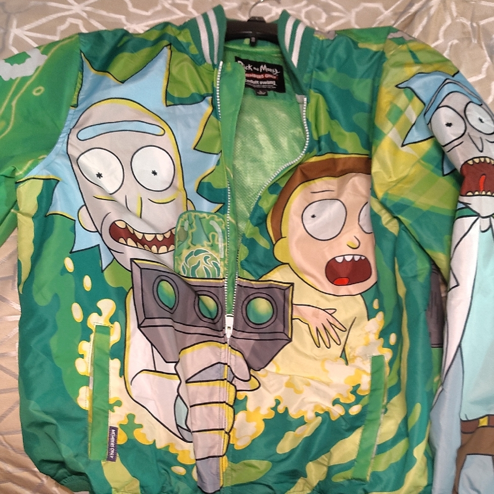 New With Tags Members Only Green Jacket with Rick and Morty Design